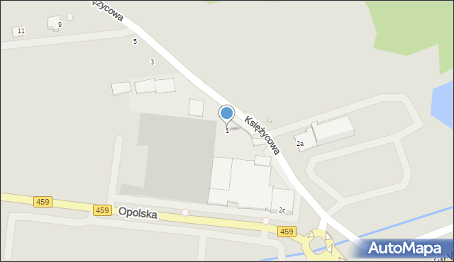 Opole, Księżycowa, 1, mapa Opola