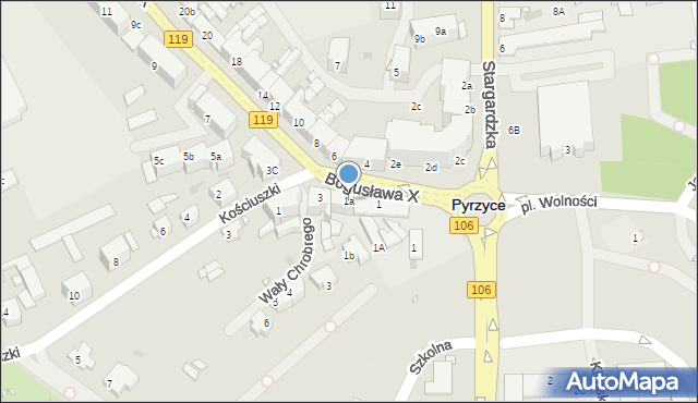 Pyrzyce, Księcia Bogusława X, 1a, mapa Pyrzyce