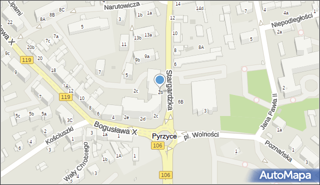 Pyrzyce, Księcia Bogusława X, 2b, mapa Pyrzyce