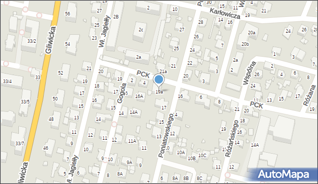 Rybnik, Księcia Józefa Poniatowskiego, 19a, mapa Rybnika