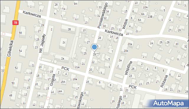 Rybnik, Księcia Józefa Poniatowskiego, 24, mapa Rybnika