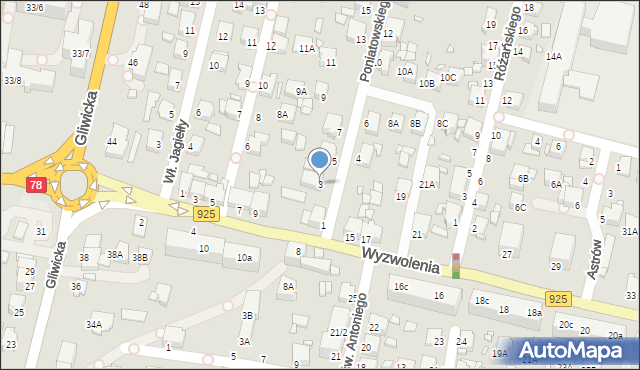 Rybnik, Księcia Józefa Poniatowskiego, 3, mapa Rybnika