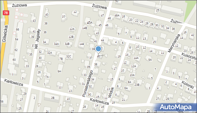 Rybnik, Księcia Józefa Poniatowskiego, 40, mapa Rybnika