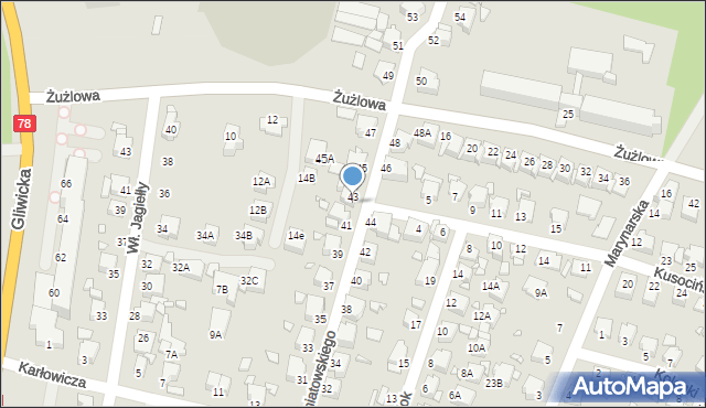 Rybnik, Księcia Józefa Poniatowskiego, 43a, mapa Rybnika