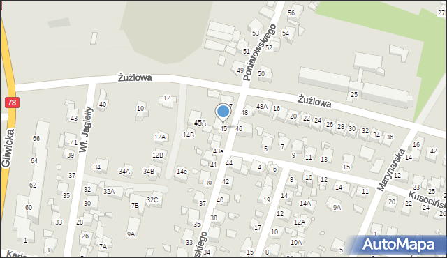 Rybnik, Księcia Józefa Poniatowskiego, 45, mapa Rybnika