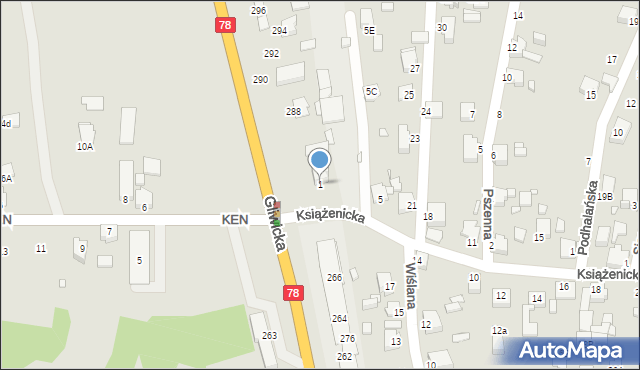 Rybnik, Książenicka, 1, mapa Rybnika