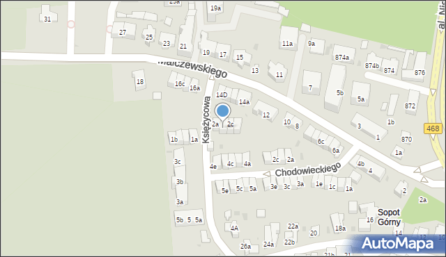 Sopot, Księżycowa, 2b, mapa Sopotu