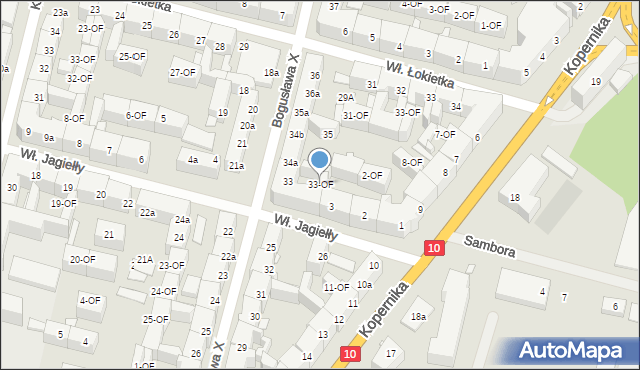 Szczecin, Księcia Bogusława X, 33-OF, mapa Szczecina