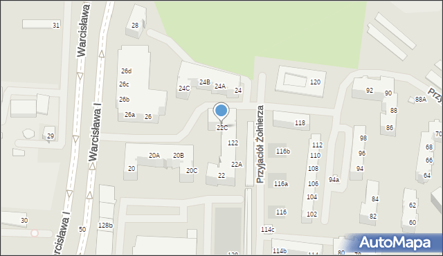 Szczecin, Księcia Warcisława I, 22C, mapa Szczecina