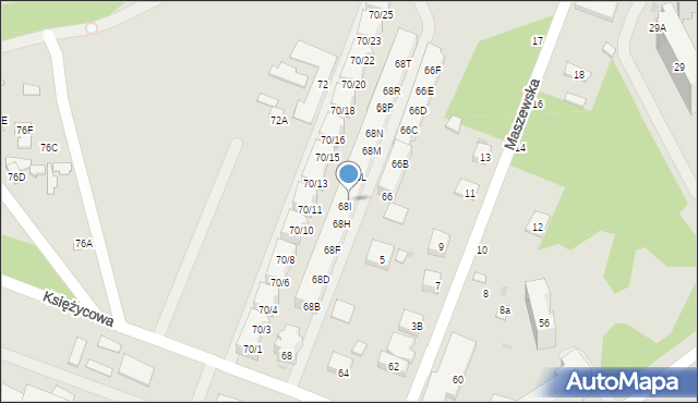 Warszawa, Księżycowa, 68J, mapa Warszawy