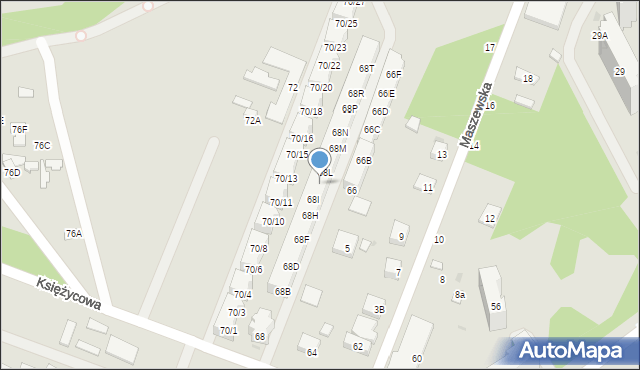 Warszawa, Księżycowa, 68K, mapa Warszawy