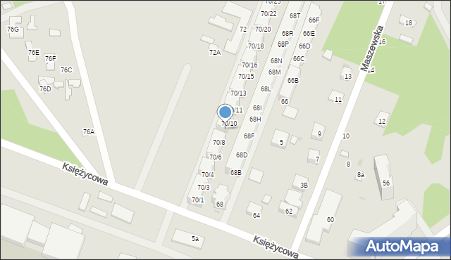 Warszawa, Księżycowa, 70/9, mapa Warszawy