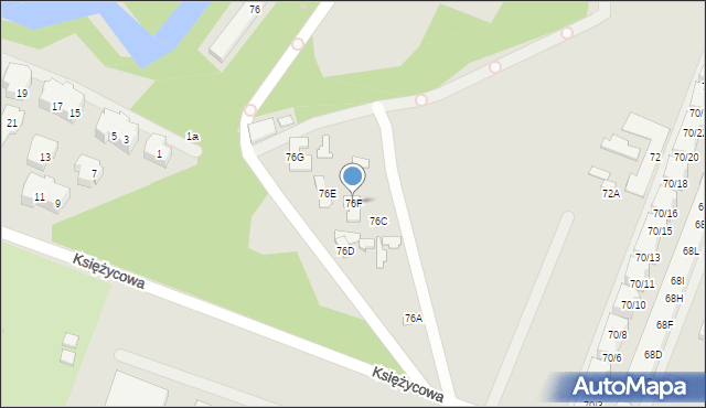 Warszawa, Księżycowa, 76F, mapa Warszawy