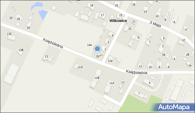 Wilkowice, Księżoleśna, 14, mapa Wilkowice