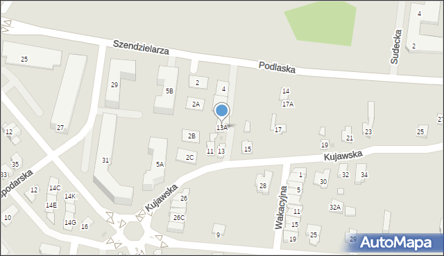 Białystok, Kujawska, 13A, mapa Białegostoku