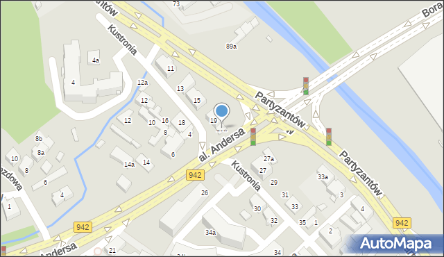 Bielsko-Biała, Kustronia Józefa, gen., 19a, mapa Bielsko-Białej