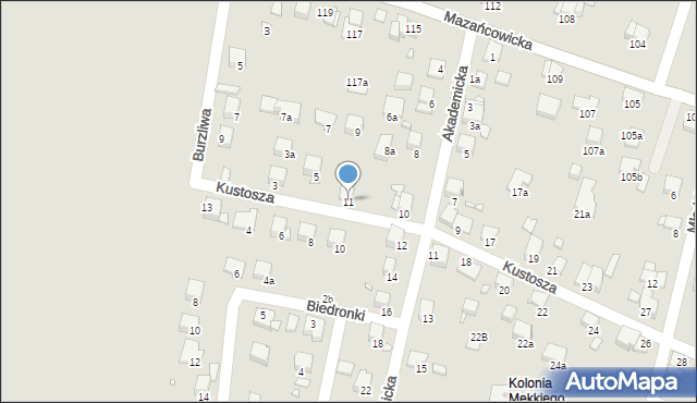 Bielsko-Biała, Kustosza, 11, mapa Bielsko-Białej