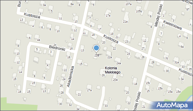 Bielsko-Biała, Kustosza, 22B, mapa Bielsko-Białej