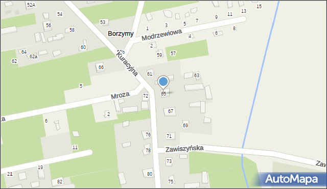 Borzymy, Kuracyjna, 65, mapa Borzymy