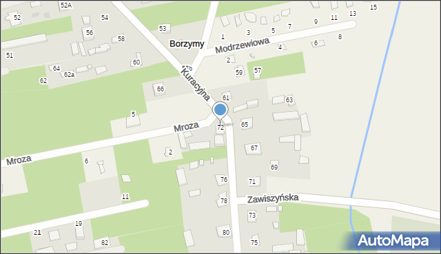 Borzymy, Kuracyjna, 72, mapa Borzymy