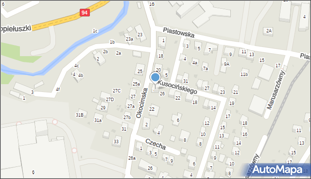 Brzesko, Kusocińskiego Janusza, 28, mapa Brzesko