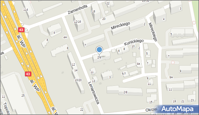 Częstochowa, Kunickiego Stanisława, 2/4, mapa Częstochowy