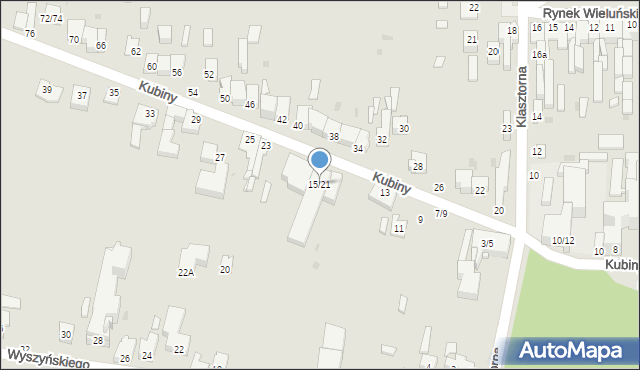 Częstochowa, Kubiny Teodora, ks. bp., 15/21, mapa Częstochowy