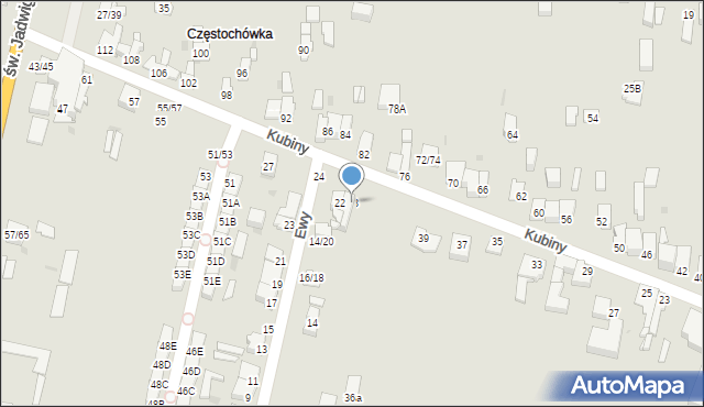 Częstochowa, Kubiny Teodora, ks. bp., 43, mapa Częstochowy