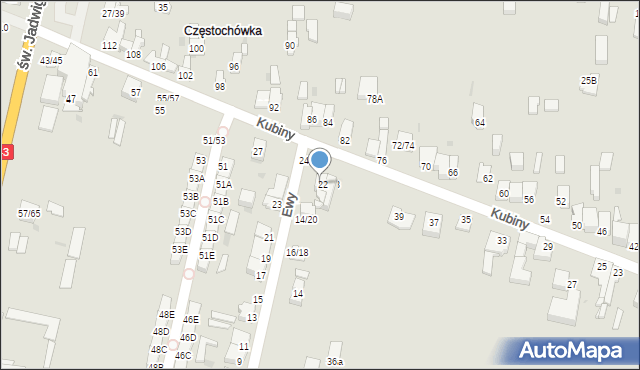 Częstochowa, Kubiny Teodora, ks. bp., 45, mapa Częstochowy