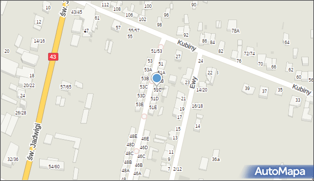 Częstochowa, Kubiny Teodora, ks. bp., 51C, mapa Częstochowy