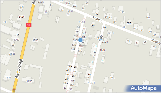 Częstochowa, Kubiny Teodora, ks. bp., 51D, mapa Częstochowy