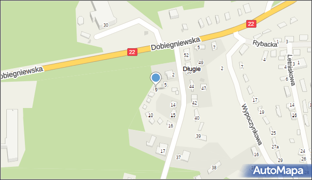 Długie, Kurowska, 9, mapa Długie