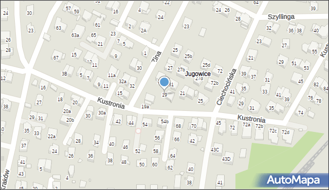 Kraków, Kustronia Józefa, 19, mapa Krakowa