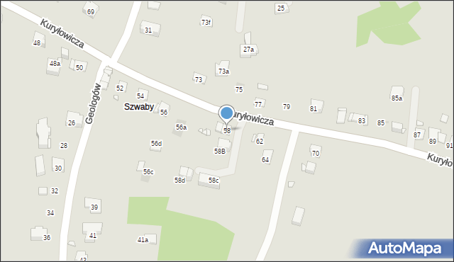 Kraków, Kuryłowicza Jerzego, 58, mapa Krakowa