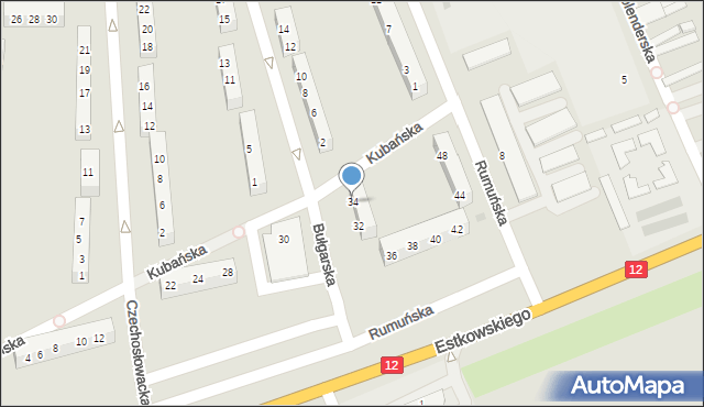 Leszno, Kubańska, 34, mapa Leszno