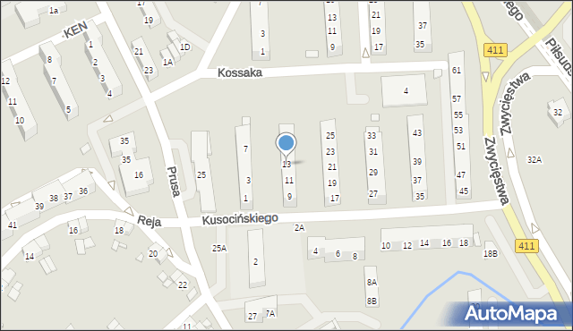 Nysa, Kusocińskiego Janusza, 13, mapa Nysy