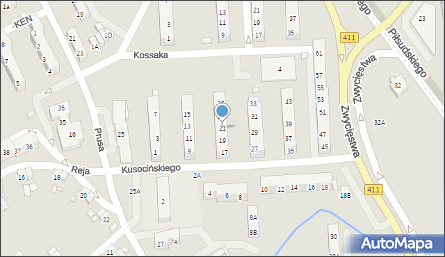 Nysa, Kusocińskiego Janusza, 21, mapa Nysy