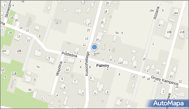 Palmiry, Kusocińskiego Janusza, 10, mapa Palmiry