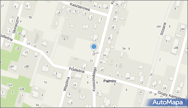 Palmiry, Kusocińskiego Janusza, 13, mapa Palmiry