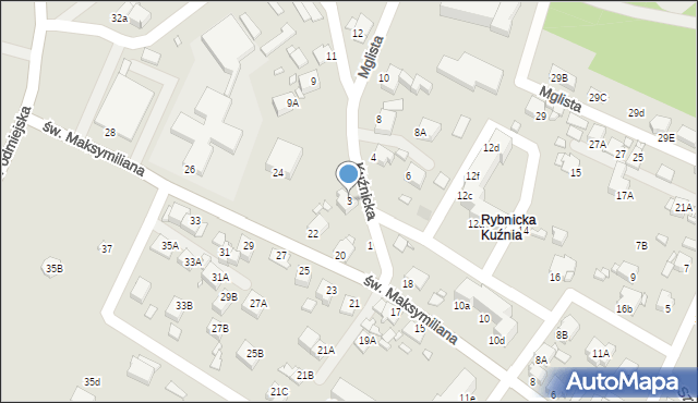 Rybnik, Kuźnicka, 3, mapa Rybnika