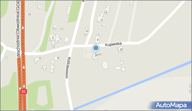 Sosnowiec, Kujawska, 14, mapa Sosnowca