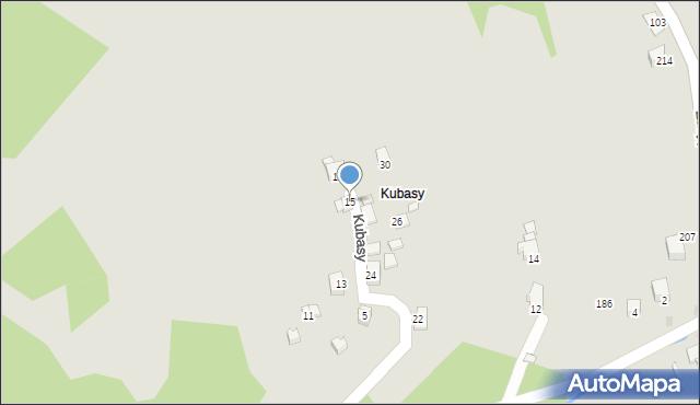 Sucha Beskidzka, Kubasy, 15, mapa Sucha Beskidzka