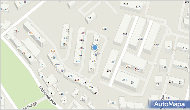 Szczecin, Kusocińskiego Janusza, 43b, mapa Szczecina