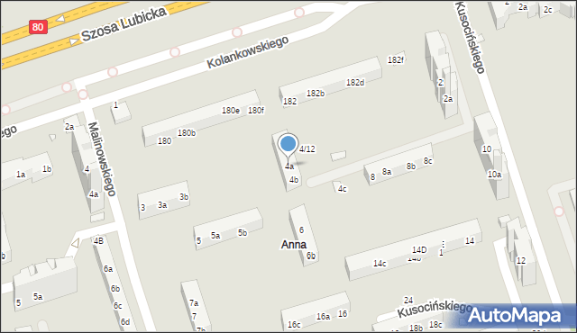 Toruń, Kusocińskiego Janusza, 4a, mapa Torunia