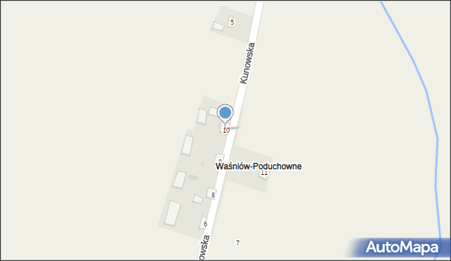 Waśniów, Kunowska, 10, mapa Waśniów