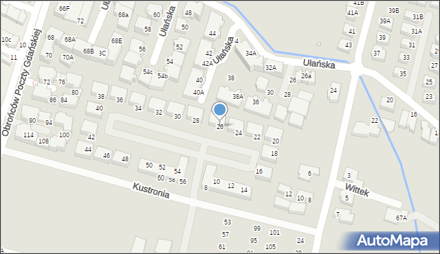 Wrocław, Kustronia Józefa, gen., 26, mapa Wrocławia