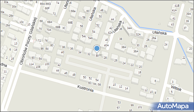 Wrocław, Kustronia Józefa, gen., 30, mapa Wrocławia