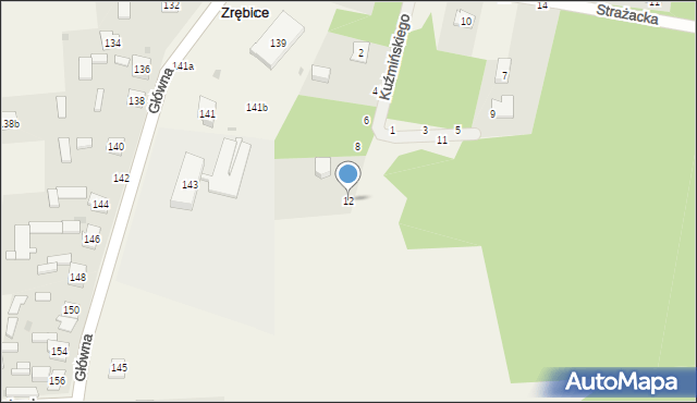 Zrębice, Kuźmińskiego Romana, ks., 12, mapa Zrębice