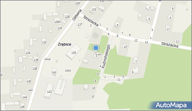 Zrębice, Kuźmińskiego Romana, ks., 2, mapa Zrębice