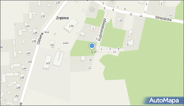 Zrębice, Kuźmińskiego Romana, ks., 8, mapa Zrębice